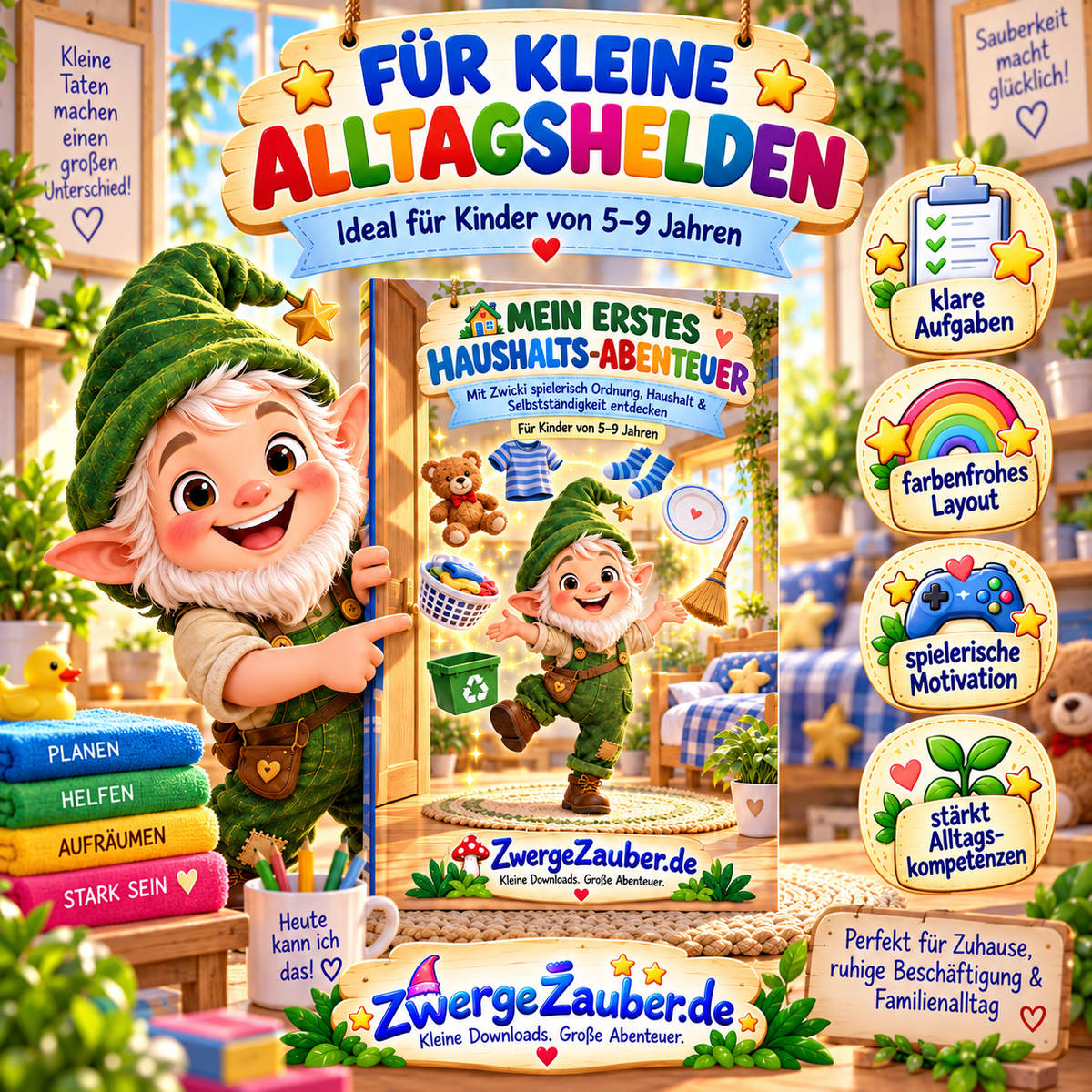 Haushalts-Abenteuer für Kinder von 5–9 Jahren mit klaren Aufgaben, spielerischer Motivation und Alltagskompetenzen