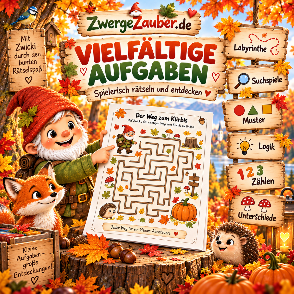 Herbst-Abenteuer XXL mit Labyrinthen, Suchspielen, Mustern, Logik, Zählaufgaben und Unterschieden für Kinder