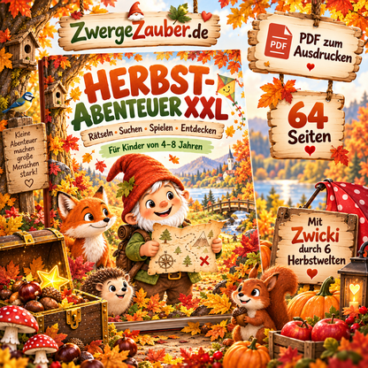 Herbst-Abenteuer XXL von ZwergeZauber – 64 Seiten Rätsel, Suchspiele und Beschäftigung für Kinder von 4 bis 8 Jahren als PDF Download