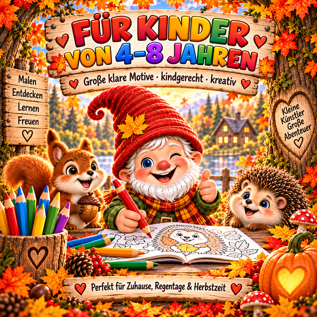 Herbst Ausmalspaß für Kinder von 4 bis 8 Jahren mit großen klaren Motiven zum Malen und kreativen Entdecken