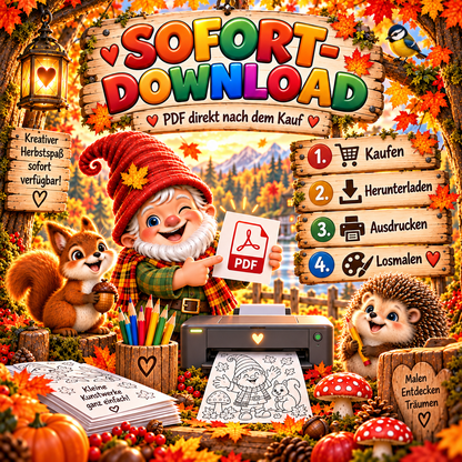 Herbst Ausmalspaß als PDF Sofort-Download zum Herunterladen, Ausdrucken und direkt Losmalen