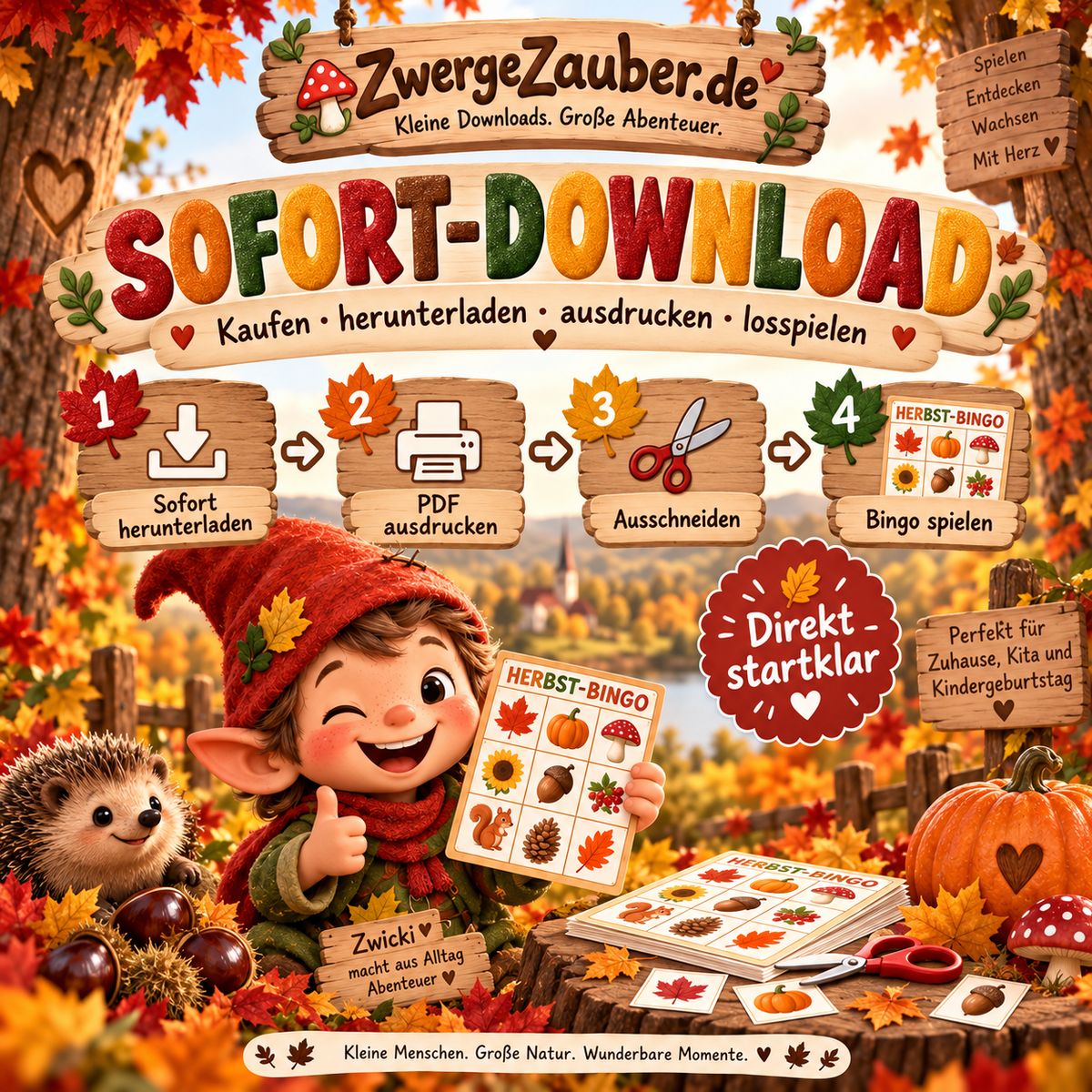 Herbst-Bingo als Sofort-Download zum Herunterladen, Ausdrucken, Ausschneiden und direkt Spielen für Zuhause und Kita