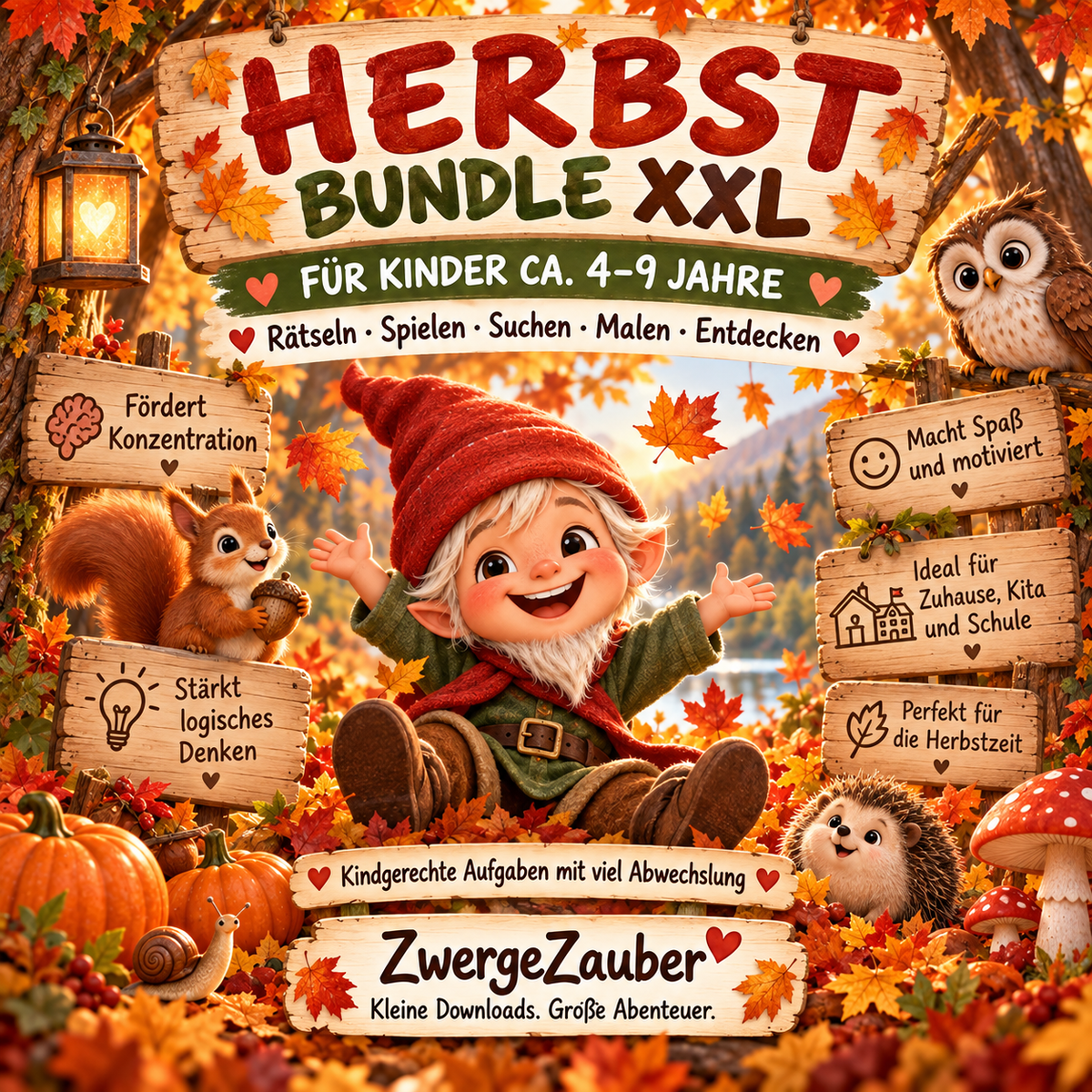 Herbst Bundle XXL für Kinder ca. 4 bis 9 Jahre mit Rätseln, Spielen, Suchaufgaben und kreativen Herbstideen
