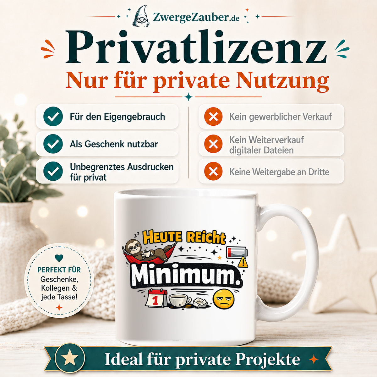 ZwergeZauber Tassendesign Heute reicht Minimum – Verkaufsbild 3
