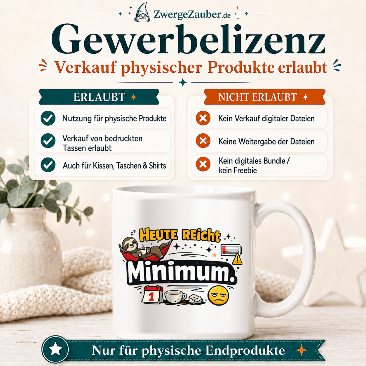 ZwergeZauber Tassendesign Heute reicht Minimum – Verkaufsbild 4