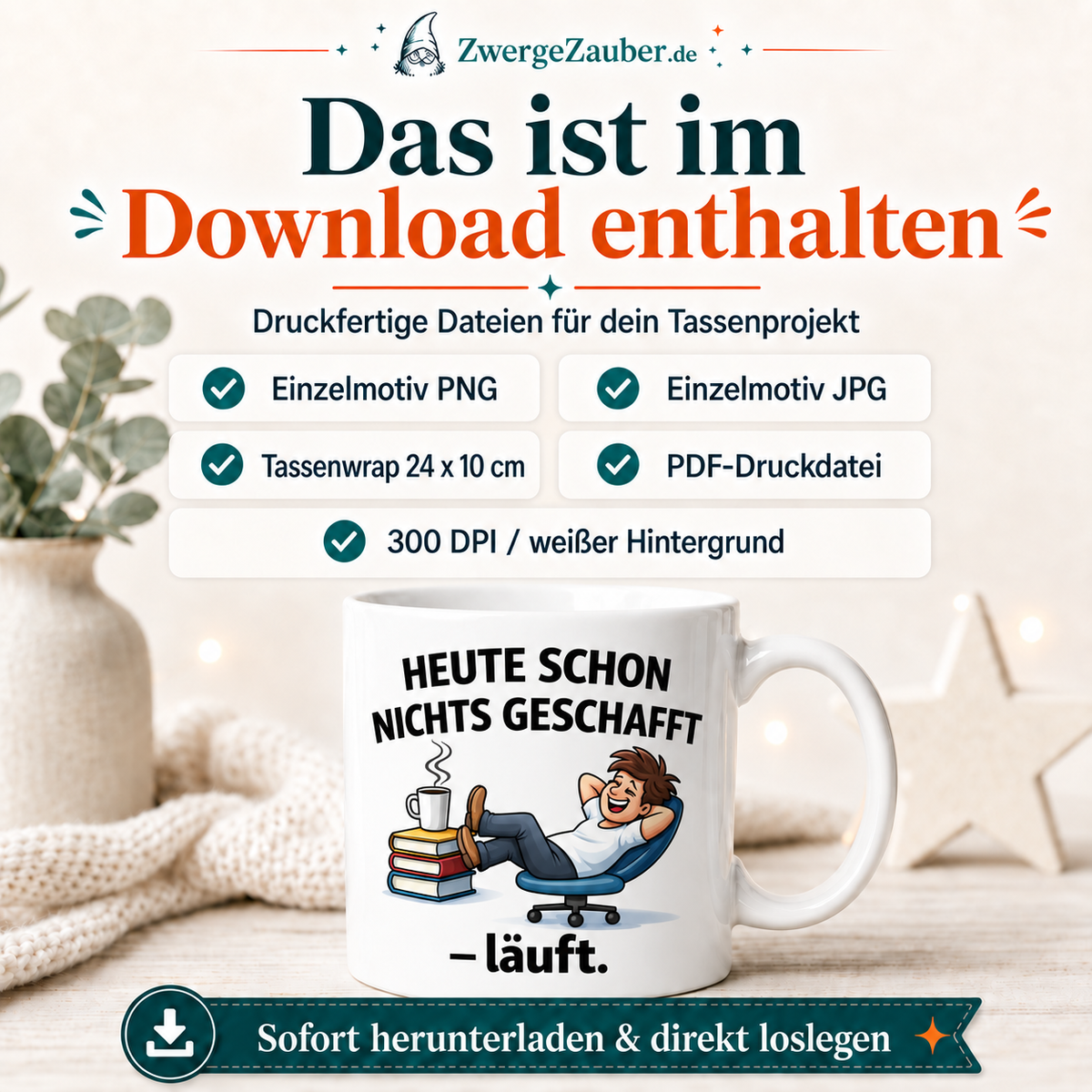 ZwergeZauber Tassendesign Heute schon nichts geschafft – läuft. – Verkaufsbild 2