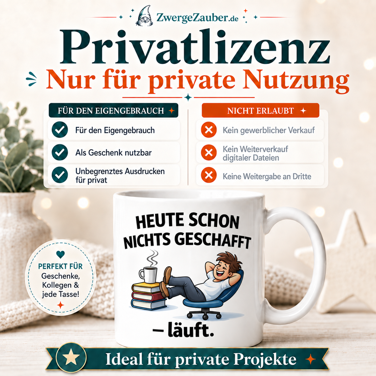ZwergeZauber Tassendesign Heute schon nichts geschafft – läuft. – Verkaufsbild 3