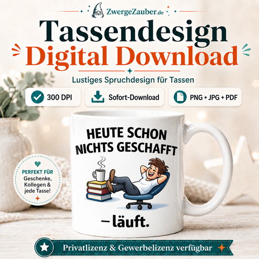 ZwergeZauber Tassendesign Heute schon nichts geschafft – läuft. – Verkaufsbild 1