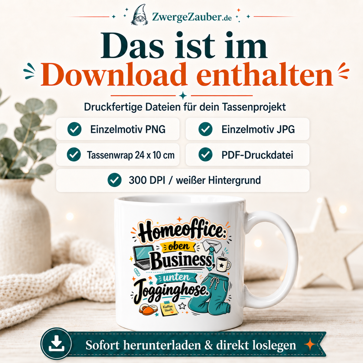 ZwergeZauber Tassendesign Homeoffice: oben Business, unten Jogginghose – Verkaufsbild 2