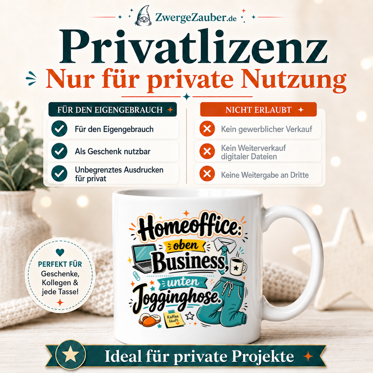 ZwergeZauber Tassendesign Homeoffice: oben Business, unten Jogginghose – Verkaufsbild 3