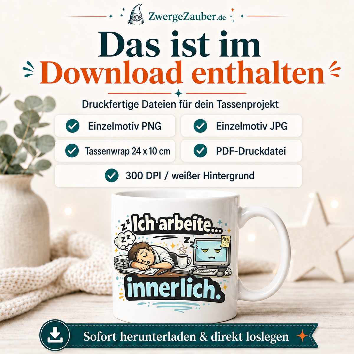 ZwergeZauber Tassendesign Ich arbeite innerlich – Verkaufsbild 2