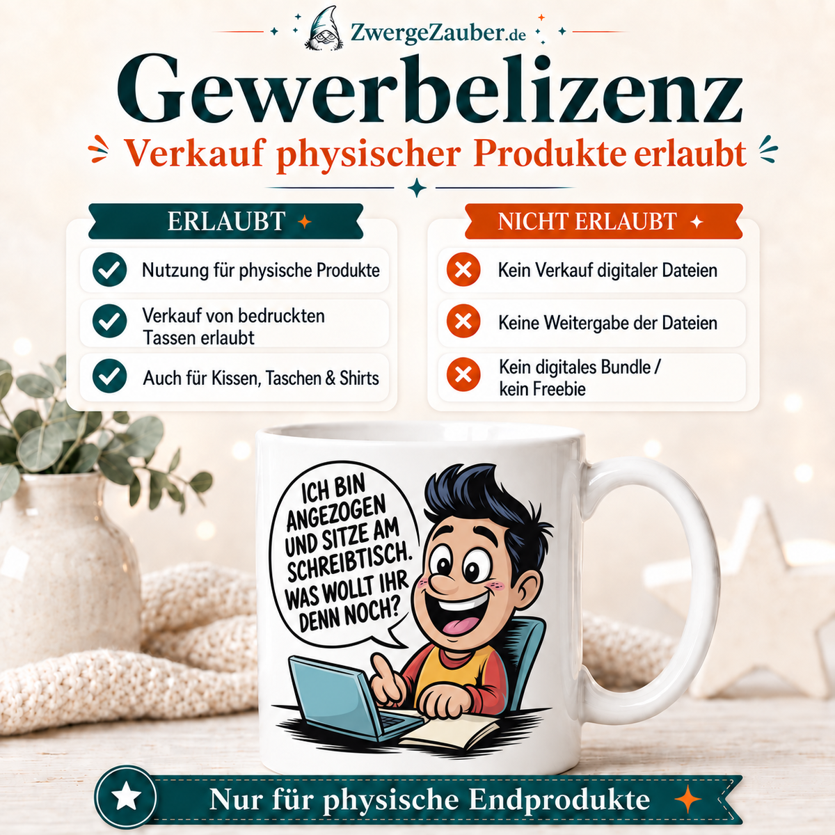 ZwergeZauber Tassendesign Ich bin angezogen und sitze am Schreibtisch – Verkaufsbild 4