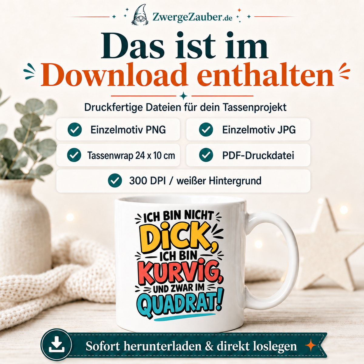 ZwergeZauber Tassendesign Ich bin nicht dick ich bin kurvig – Verkaufsbild 2