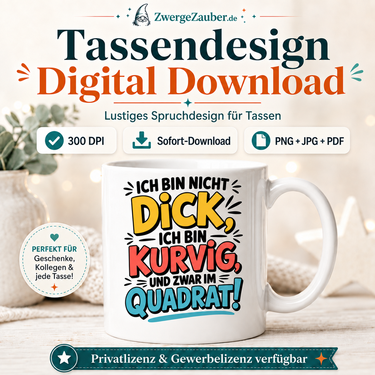 ZwergeZauber Tassendesign Ich bin nicht dick ich bin kurvig – Verkaufsbild 1