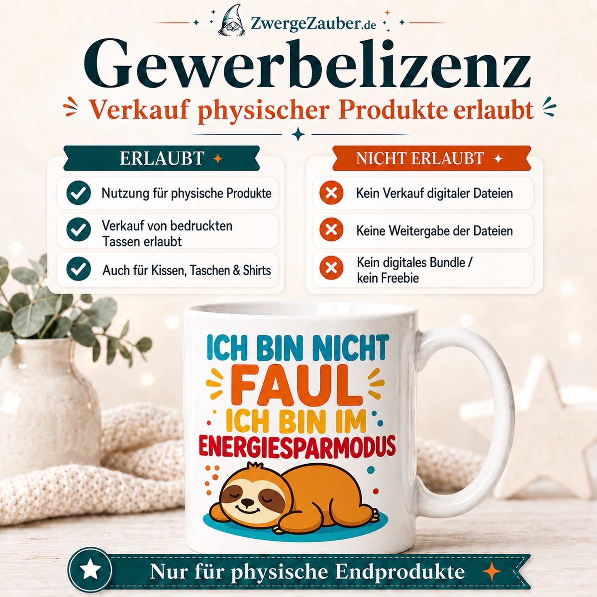 ZwergeZauber Tassendesign Ich bin nicht faul Energiesparmodus – Verkaufsbild 4