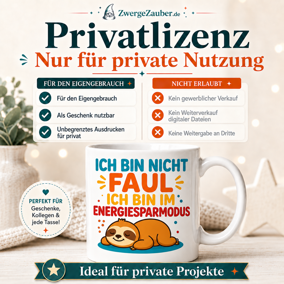 ZwergeZauber Tassendesign Ich bin nicht faul Energiesparmodus – Verkaufsbild 3