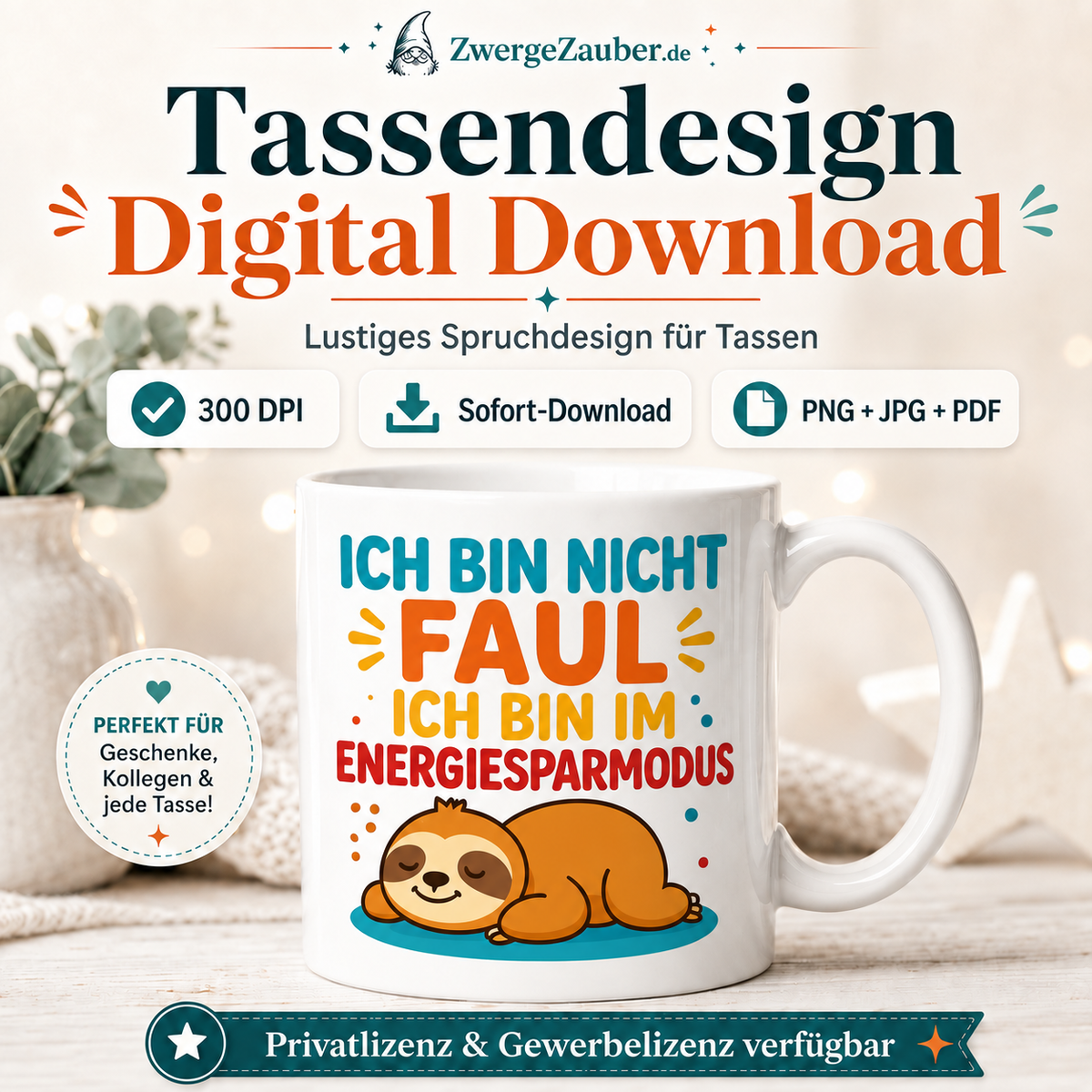 ZwergeZauber Tassendesign Ich bin nicht faul Energiesparmodus – Verkaufsbild 1
