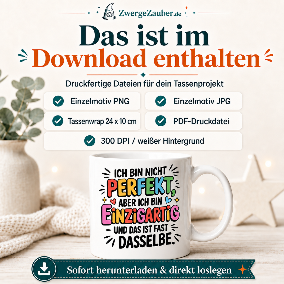 ZwergeZauber Tassendesign Ich bin nicht perfekt ich bin einzigartig – Verkaufsbild 2