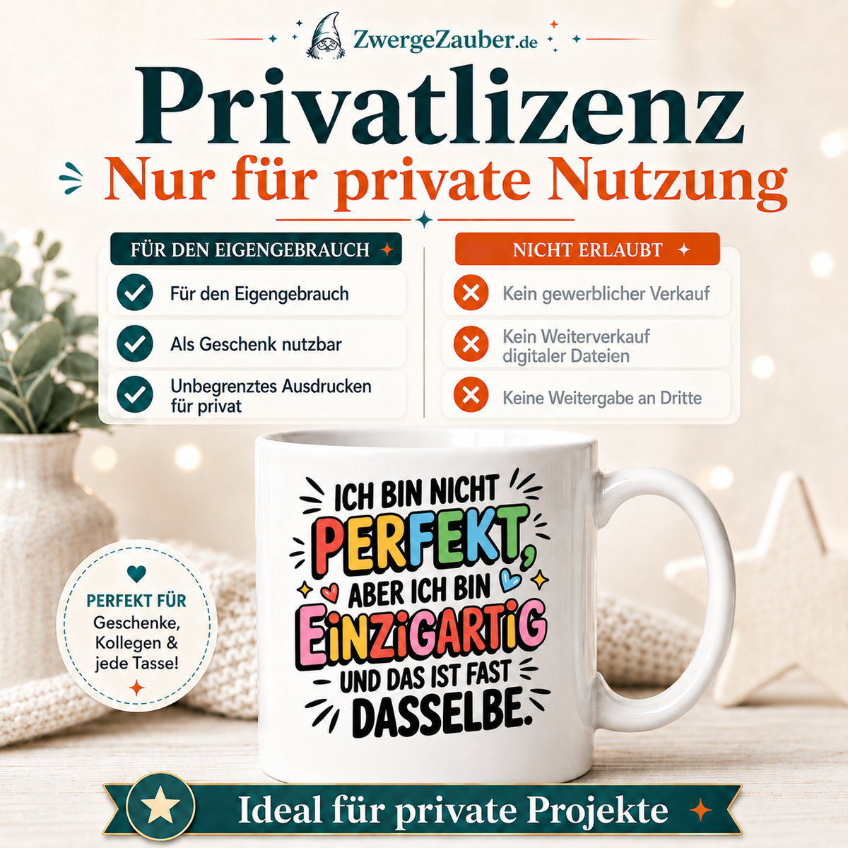 ZwergeZauber Tassendesign Ich bin nicht perfekt ich bin einzigartig – Verkaufsbild 3