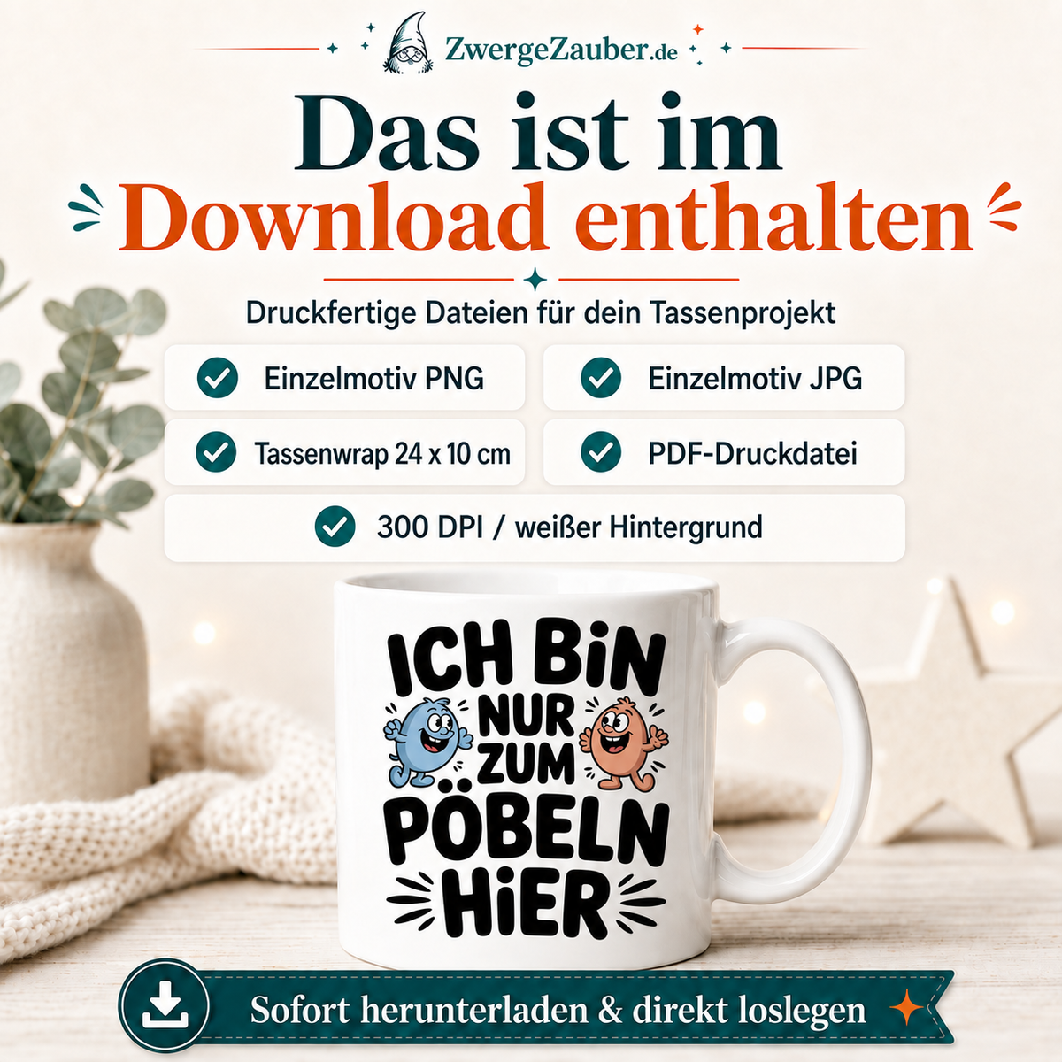 ZwergeZauber Tassendesign Ich bin nur zum Pöbeln hier – Verkaufsbild 2