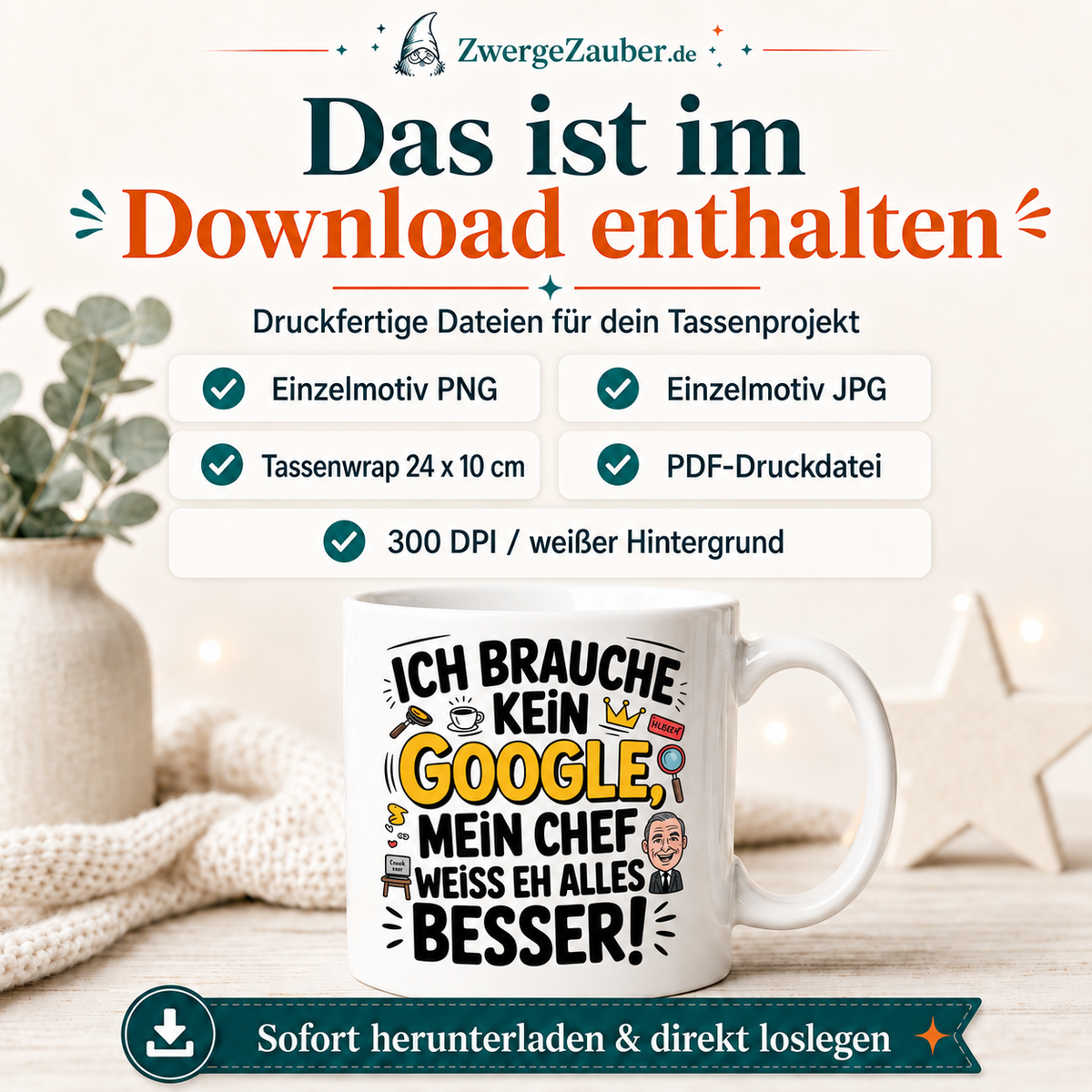 ZwergeZauber Tassendesign Ich brauche kein Google, mein Chef weiß alles besser – Verkaufsbild 2