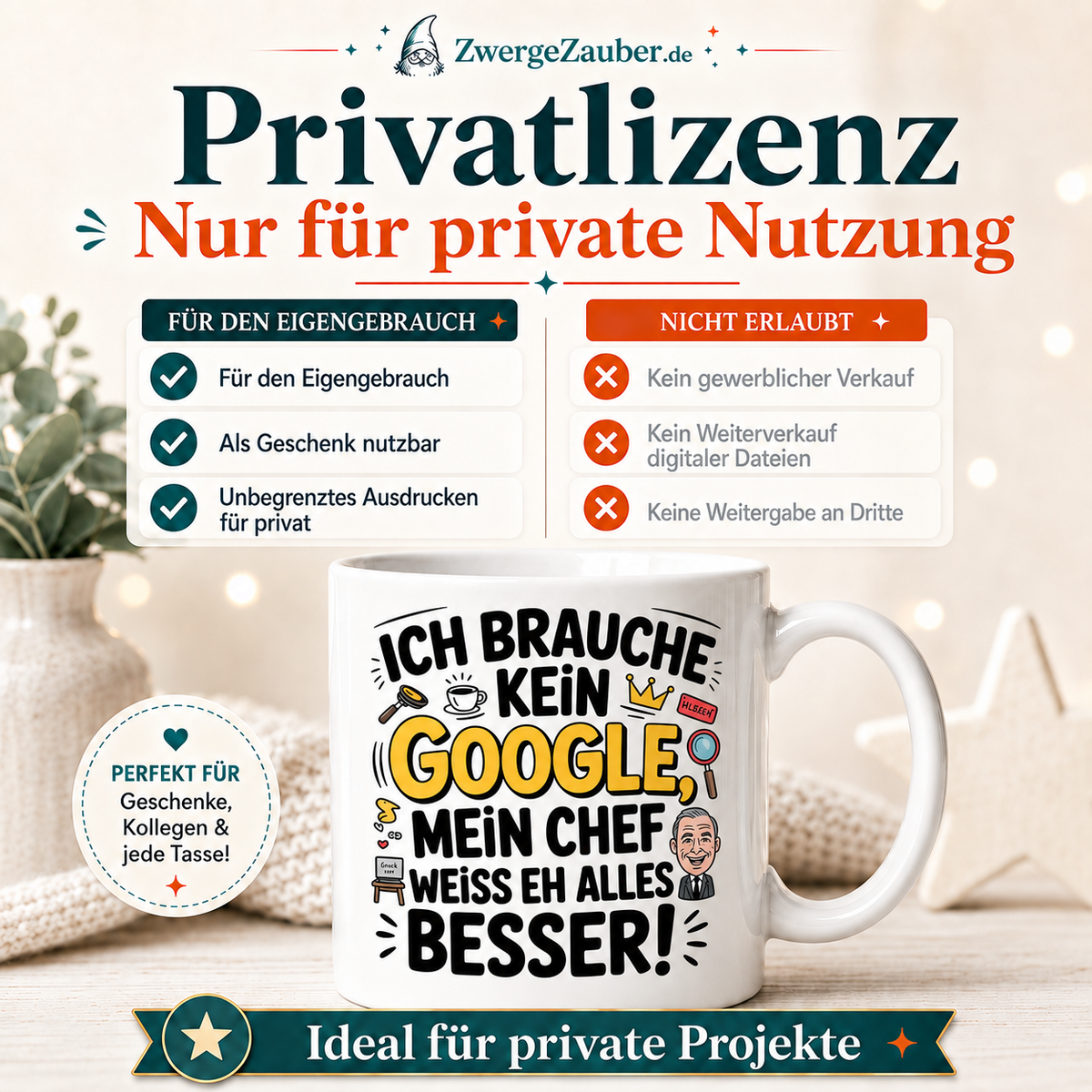 ZwergeZauber Tassendesign Ich brauche kein Google, mein Chef weiß alles besser – Verkaufsbild 3