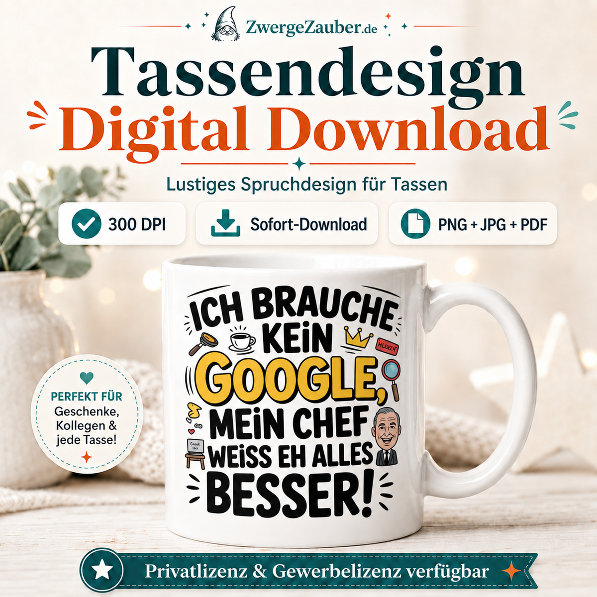 ZwergeZauber Tassendesign Ich brauche kein Google, mein Chef weiß alles besser – Verkaufsbild 1