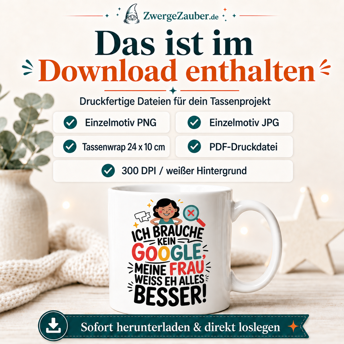 ZwergeZauber Tassendesign Ich brauche kein Google meine Frau weiß alles besser – Verkaufsbild 2