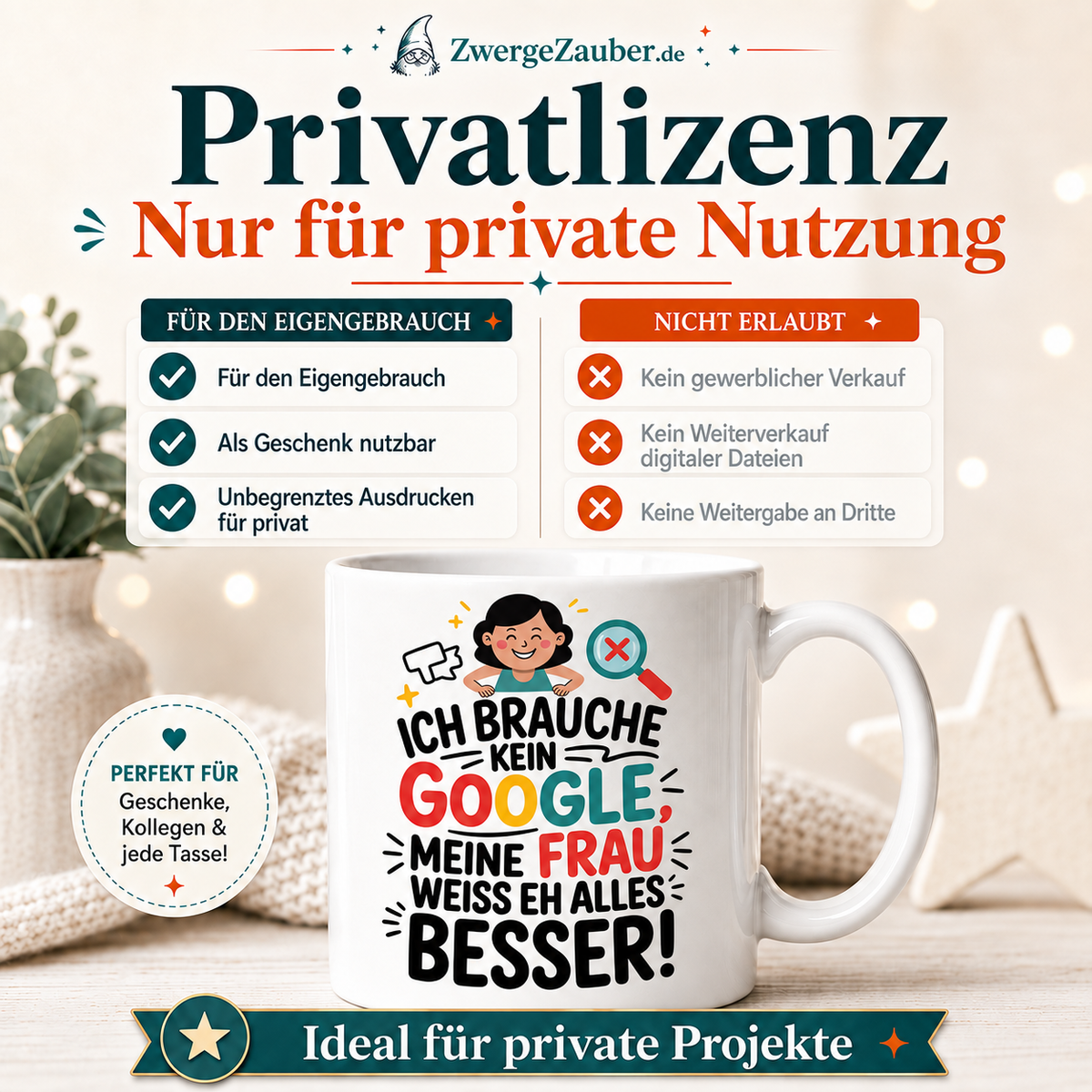 ZwergeZauber Tassendesign Ich brauche kein Google meine Frau weiß alles besser – Verkaufsbild 3