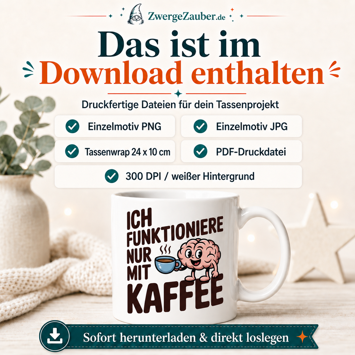 ZwergeZauber Tassendesign Ich funktioniere nur mit Kaffee – Verkaufsbild 2