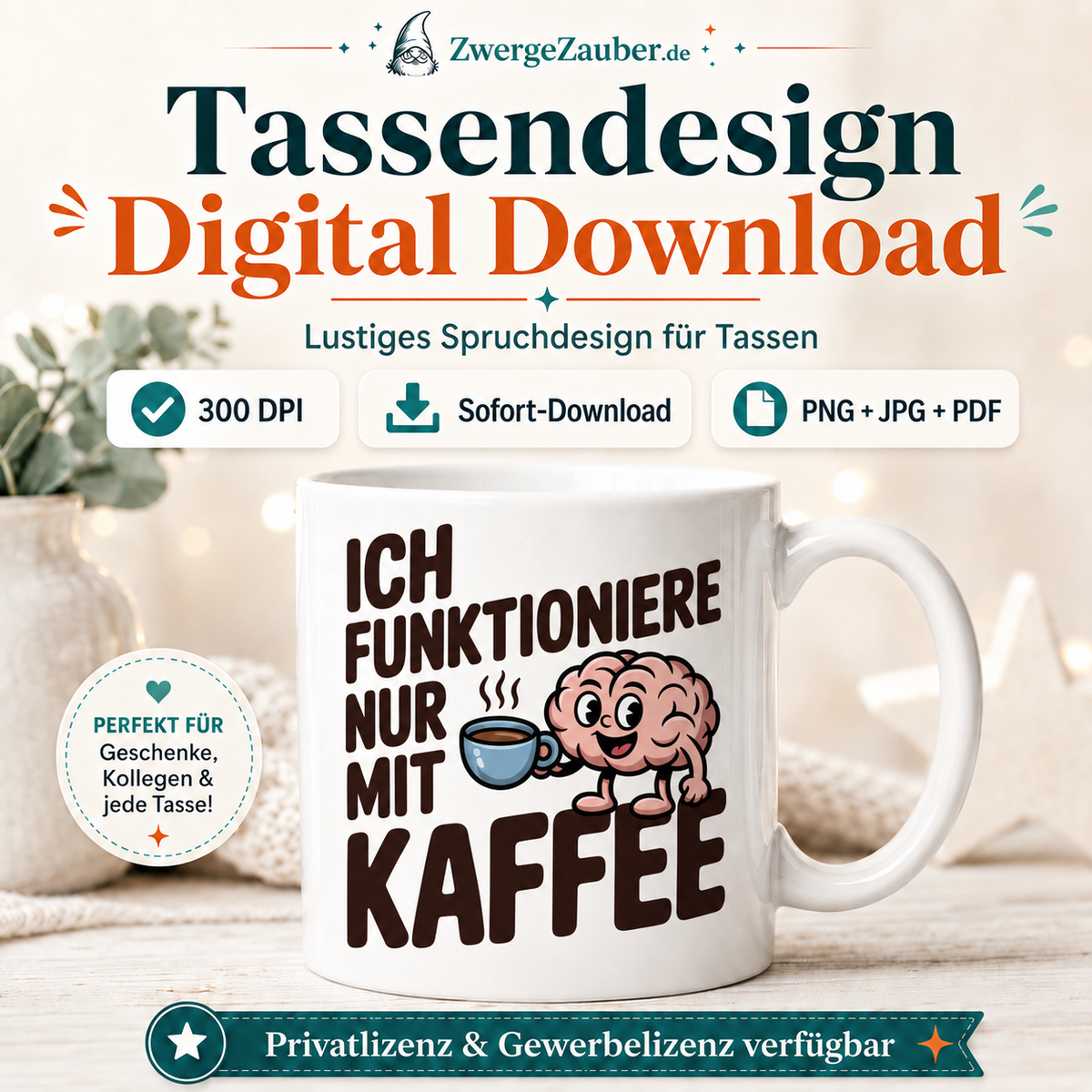 ZwergeZauber Tassendesign Ich funktioniere nur mit Kaffee – Verkaufsbild 1