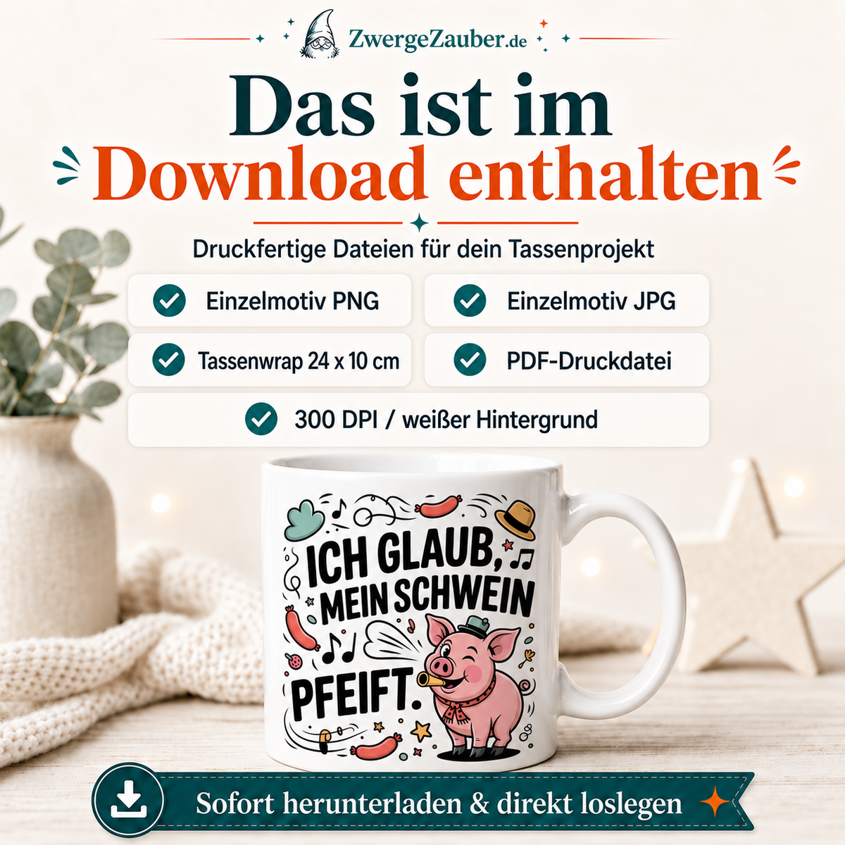 ZwergeZauber Tassendesign Ich glaub mein Schwein pfeift – Verkaufsbild 2