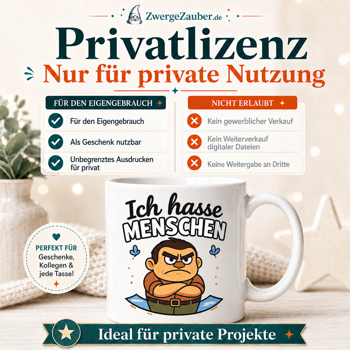 ZwergeZauber Tassendesign Ich hasse Menschen – Verkaufsbild 3