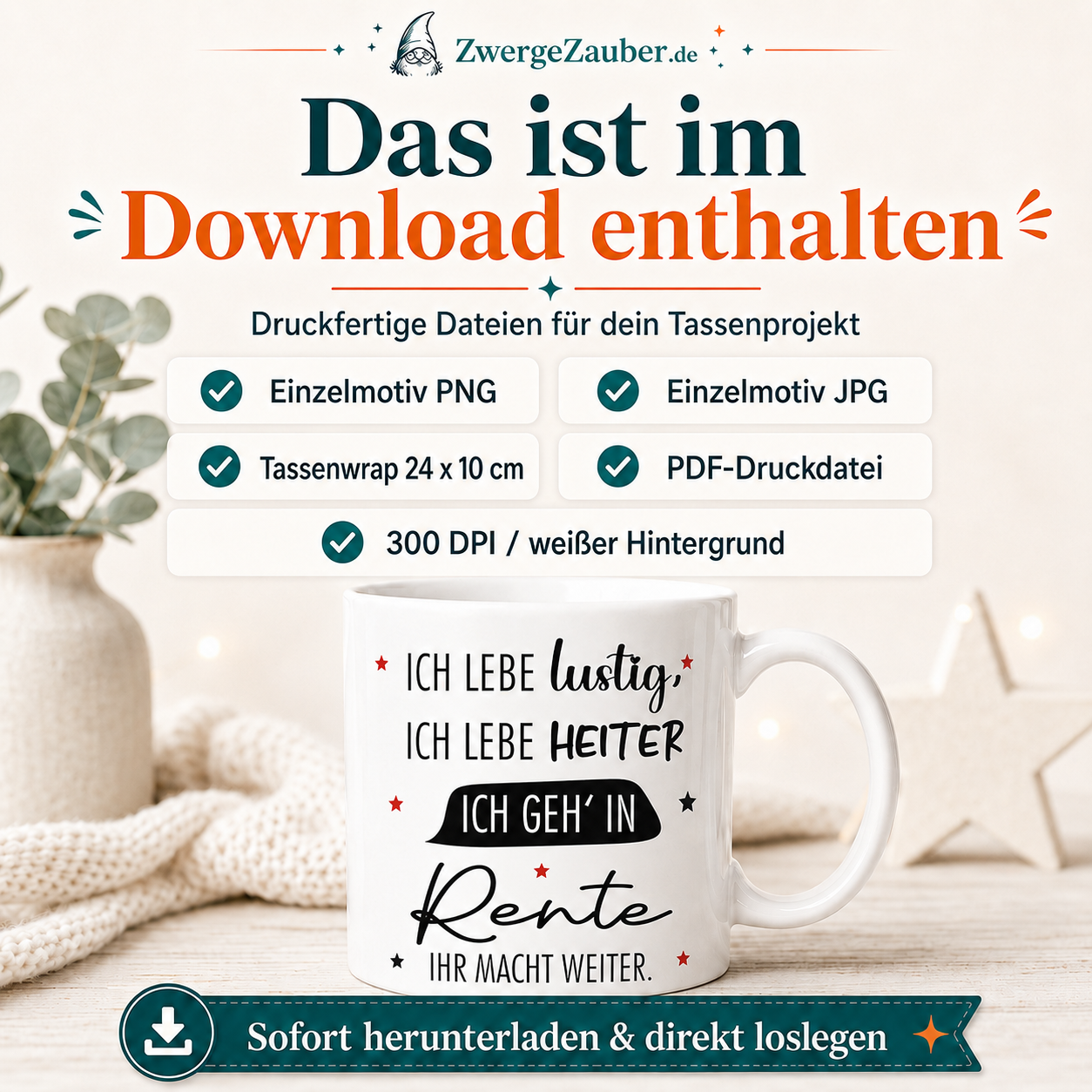 ZwergeZauber Tassendesign Ich lebe lustig, ich lebe heiter - Rentenspruch – Verkaufsbild 2