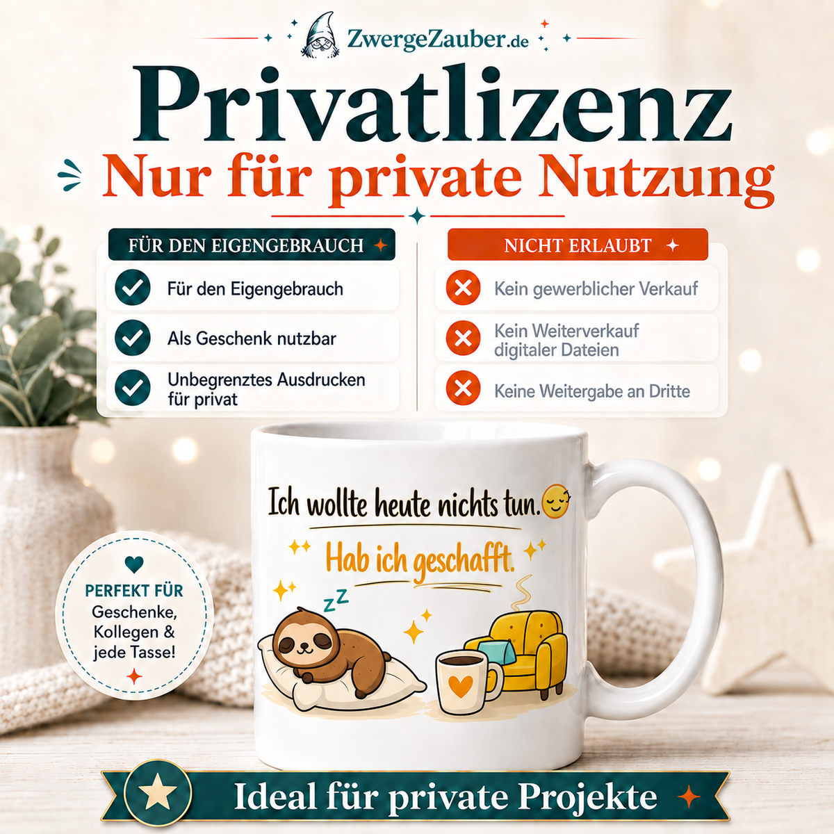 ZwergeZauber Tassendesign Ich wollte heute nichts tun – Verkaufsbild 3