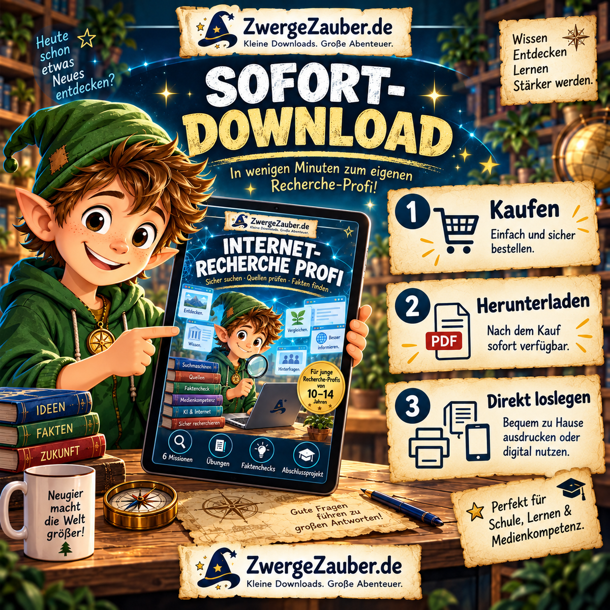 Internet-Recherche Profi als sofort verfügbarer PDF Download zum Ausdrucken oder digitalen Nutzen für Schule, Lernen und Medienkompetenz
