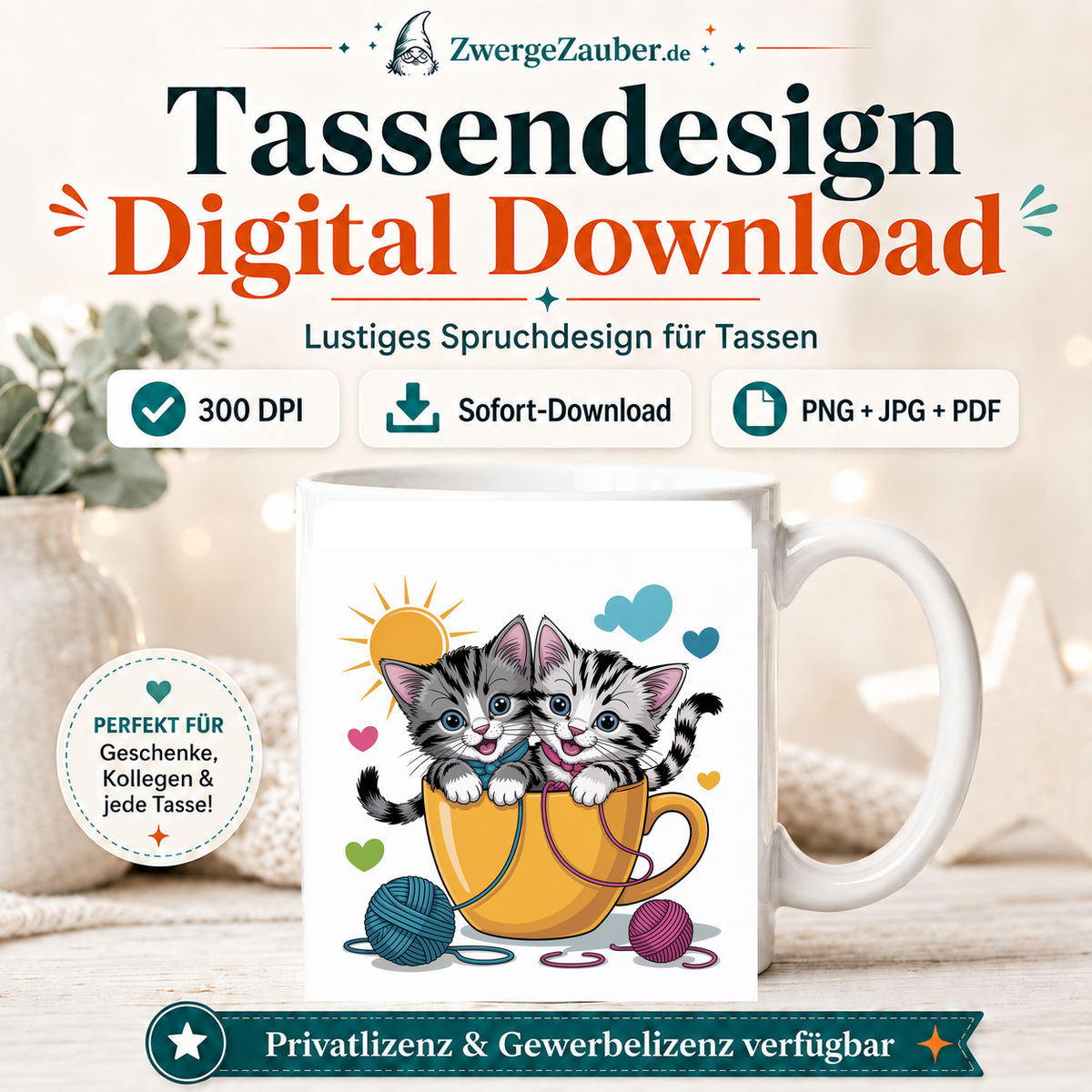 ZwergeZauber Tassendesign Kätzchen in der Tasse – Verkaufsbild 1