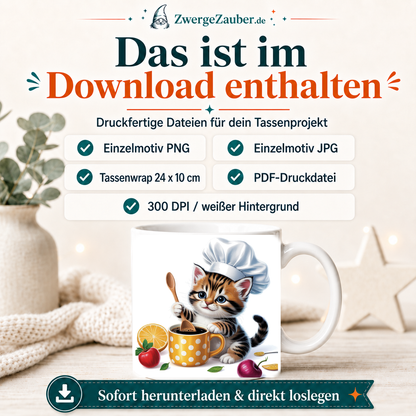 ZwergeZauber Tassendesign Kätzchen als Koch mit Kaffeetasse  – Verkaufsbild 2