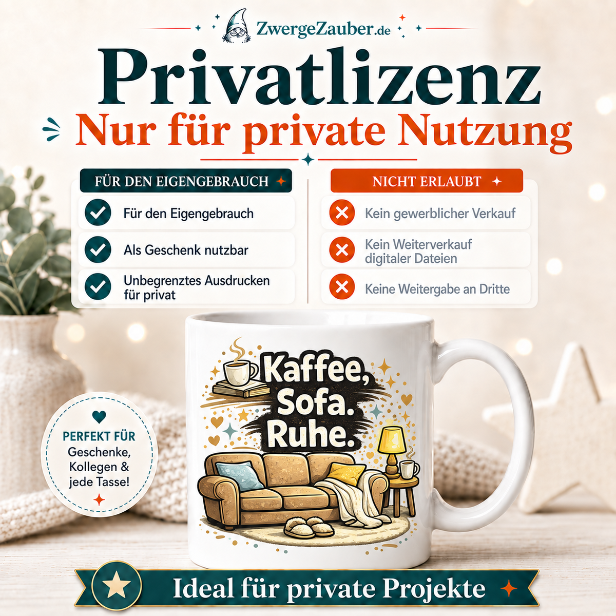 ZwergeZauber Tassendesign Kaffee, Sofa, Ruhe – Verkaufsbild 3