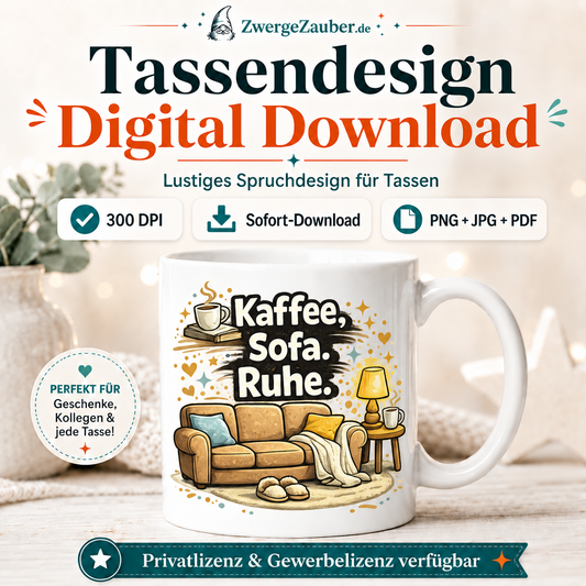 ZwergeZauber Tassendesign Kaffee, Sofa, Ruhe – Verkaufsbild 1