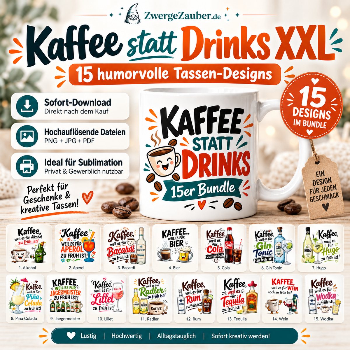 ZwergeZauber Tassendesign 15 lustige Tassendesigns als Digital Download – Verkaufsbild 1