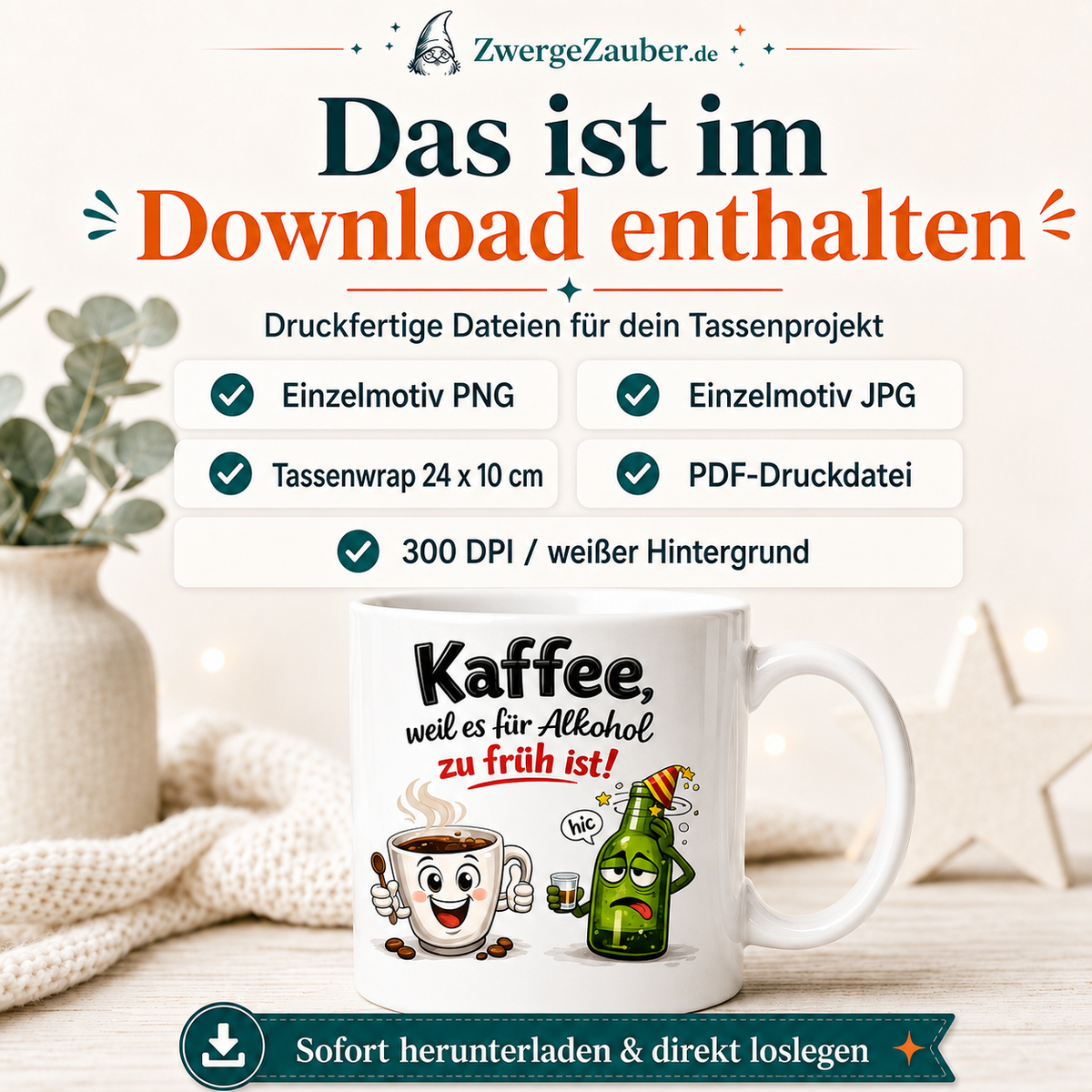 ZwergeZauber Tassendesign Kaffee, weil es für Alkohol zu früh ist! – Verkaufsbild 2