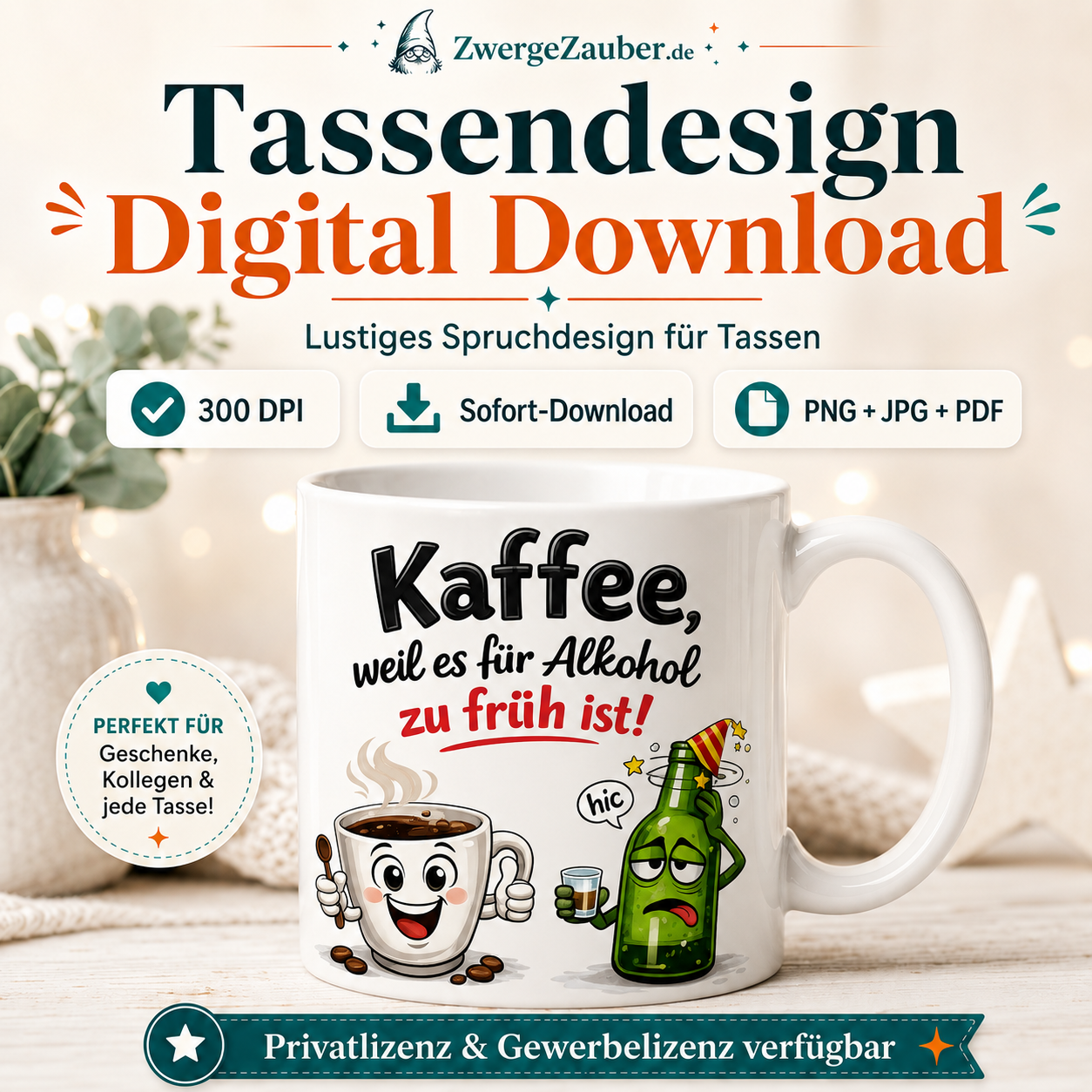 ZwergeZauber Tassendesign Kaffee, weil es für Alkohol zu früh ist! – Verkaufsbild 1