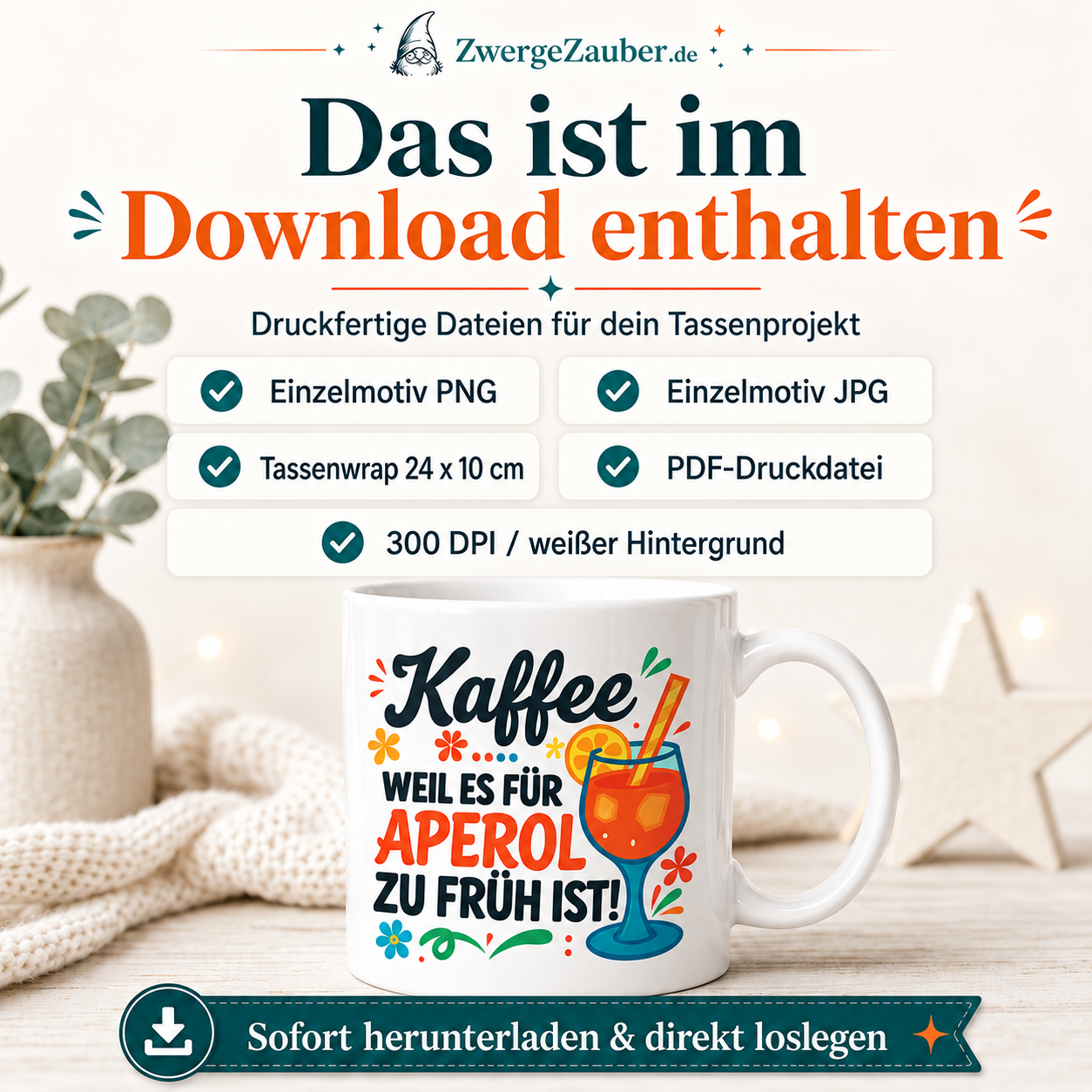 ZwergeZauber Tassendesign Kaffee, weil es für Aperol zu früh ist – Verkaufsbild 2
