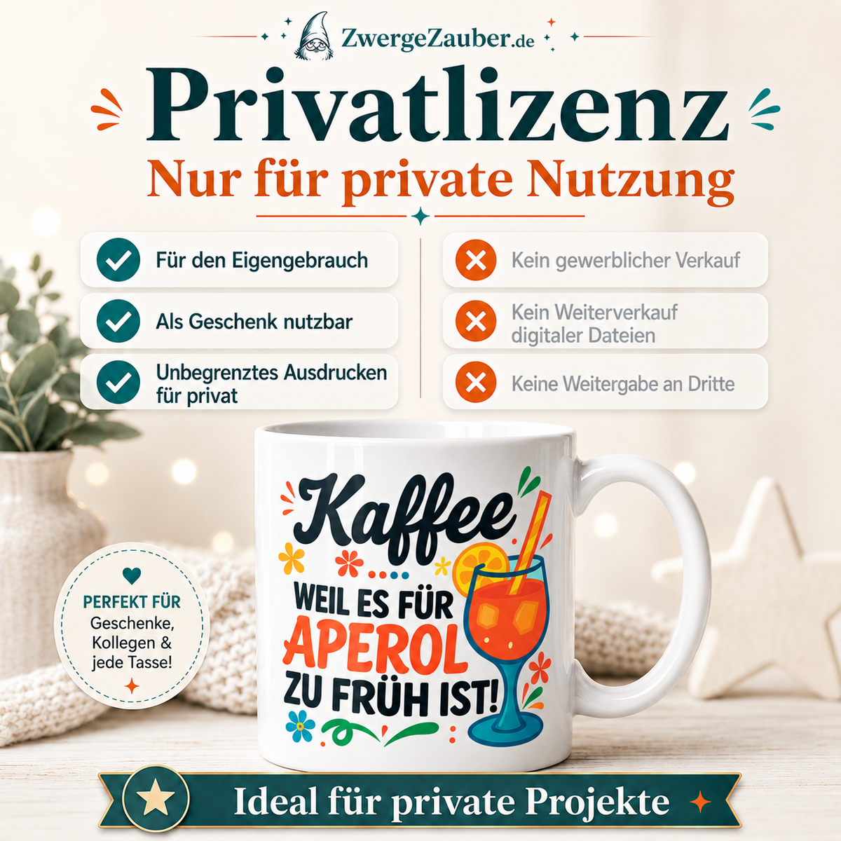 ZwergeZauber Tassendesign Kaffee, weil es für Aperol zu früh ist – Verkaufsbild 3