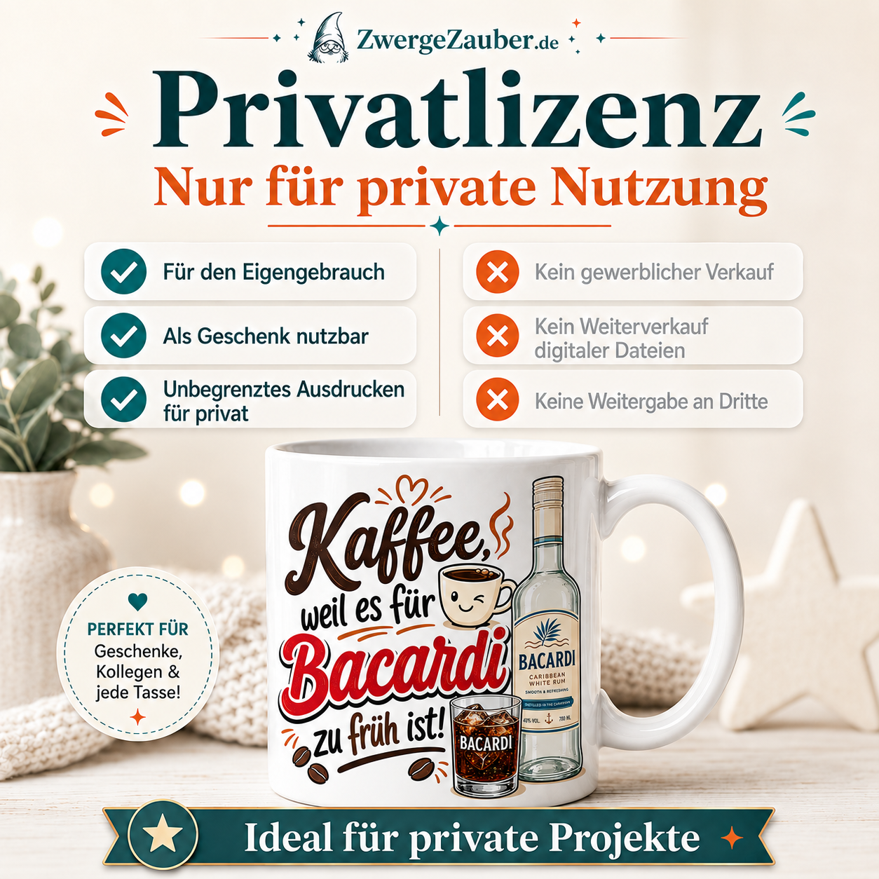 ZwergeZauber Tassendesign Kaffee weil es fuer Bacardi zu frueh ist – Verkaufsbild 3