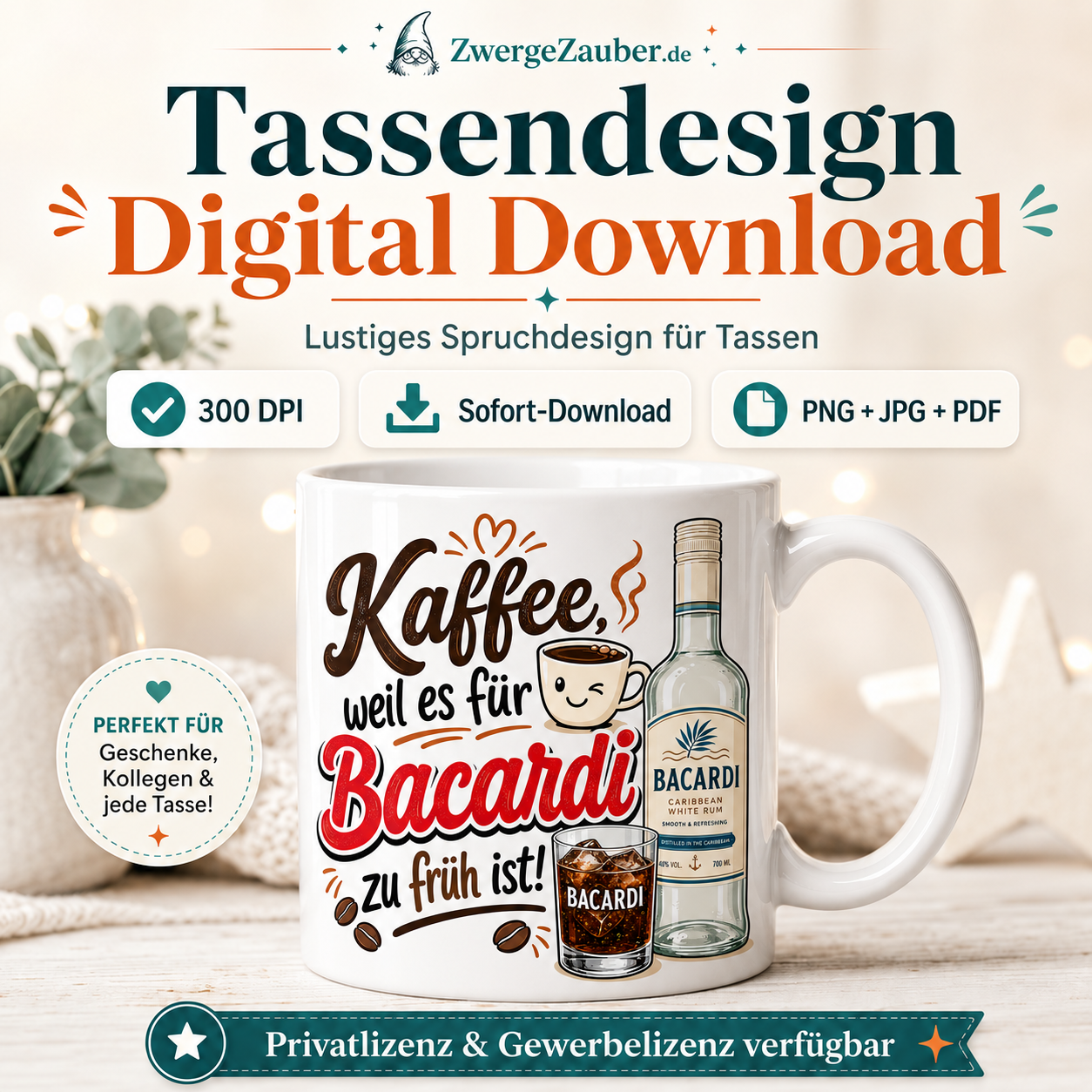 ZwergeZauber Tassendesign Kaffee weil es fuer Bacardi zu frueh ist – Verkaufsbild 1