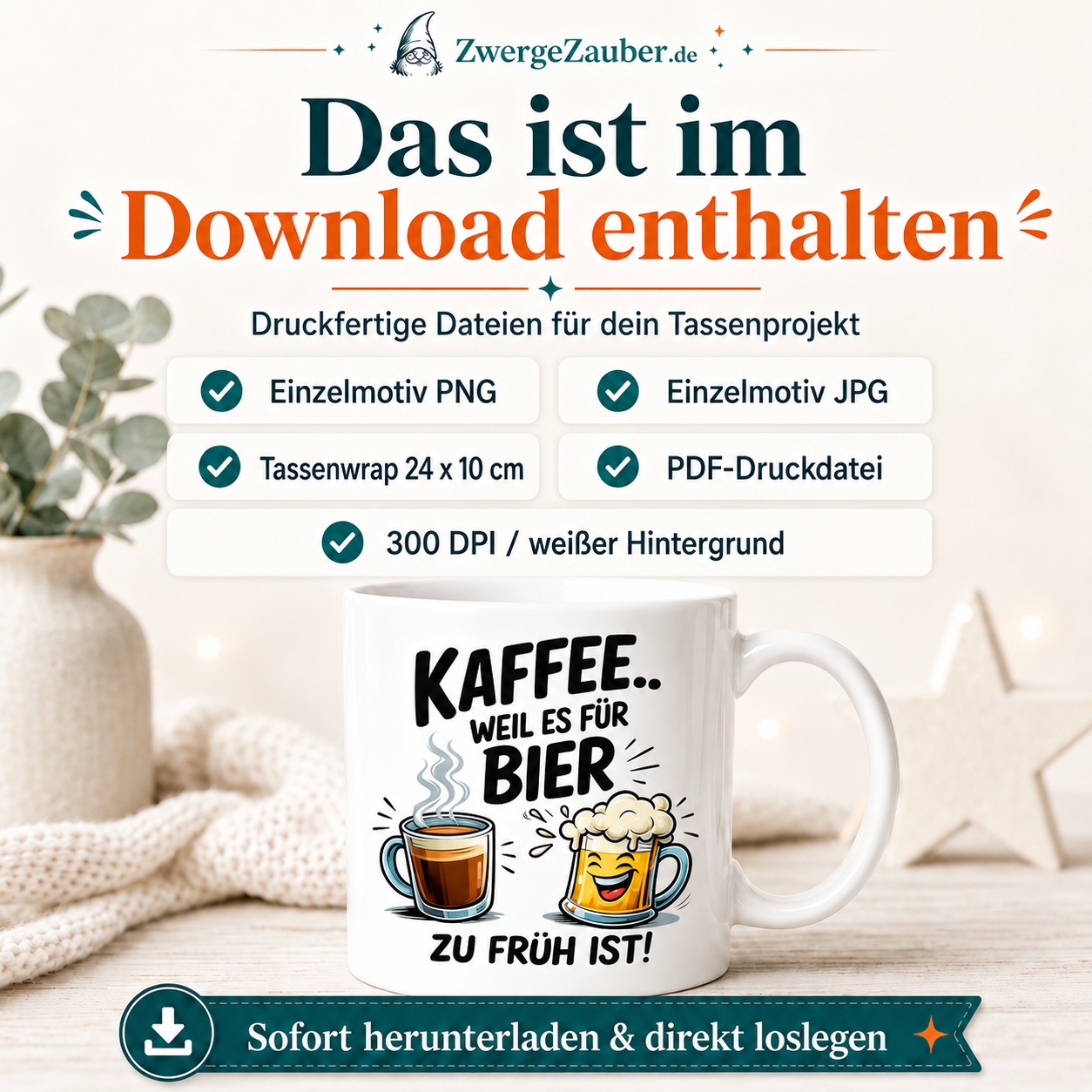 ZwergeZauber Tassendesign Kaffee weil es für Bier zu früh ist  – Verkaufsbild 2