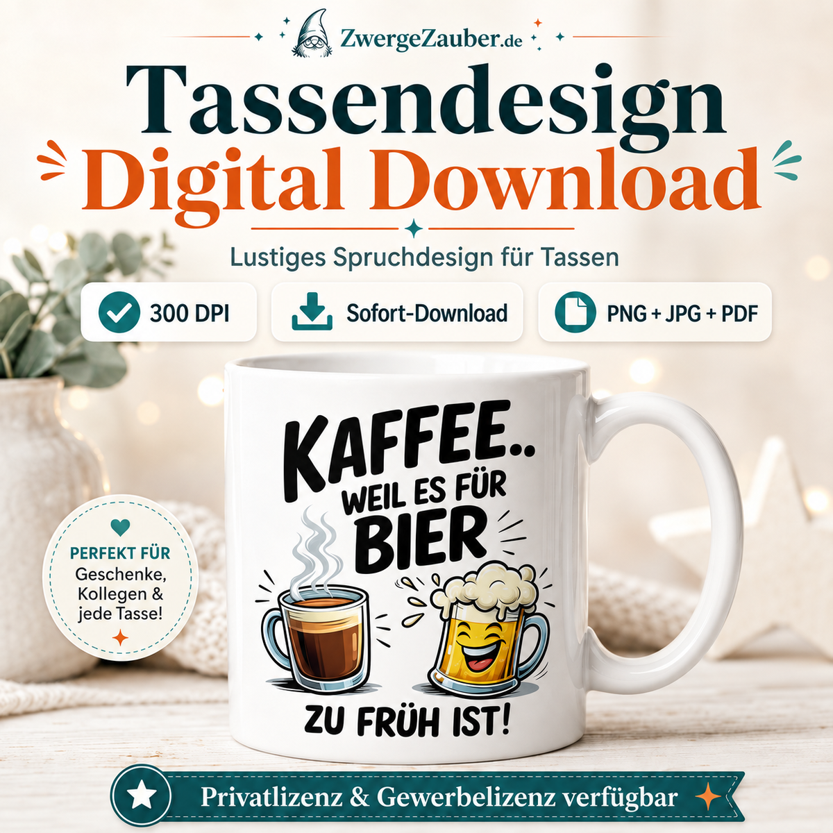 ZwergeZauber Tassendesign Kaffee weil es für Bier zu früh ist  – Verkaufsbild 1