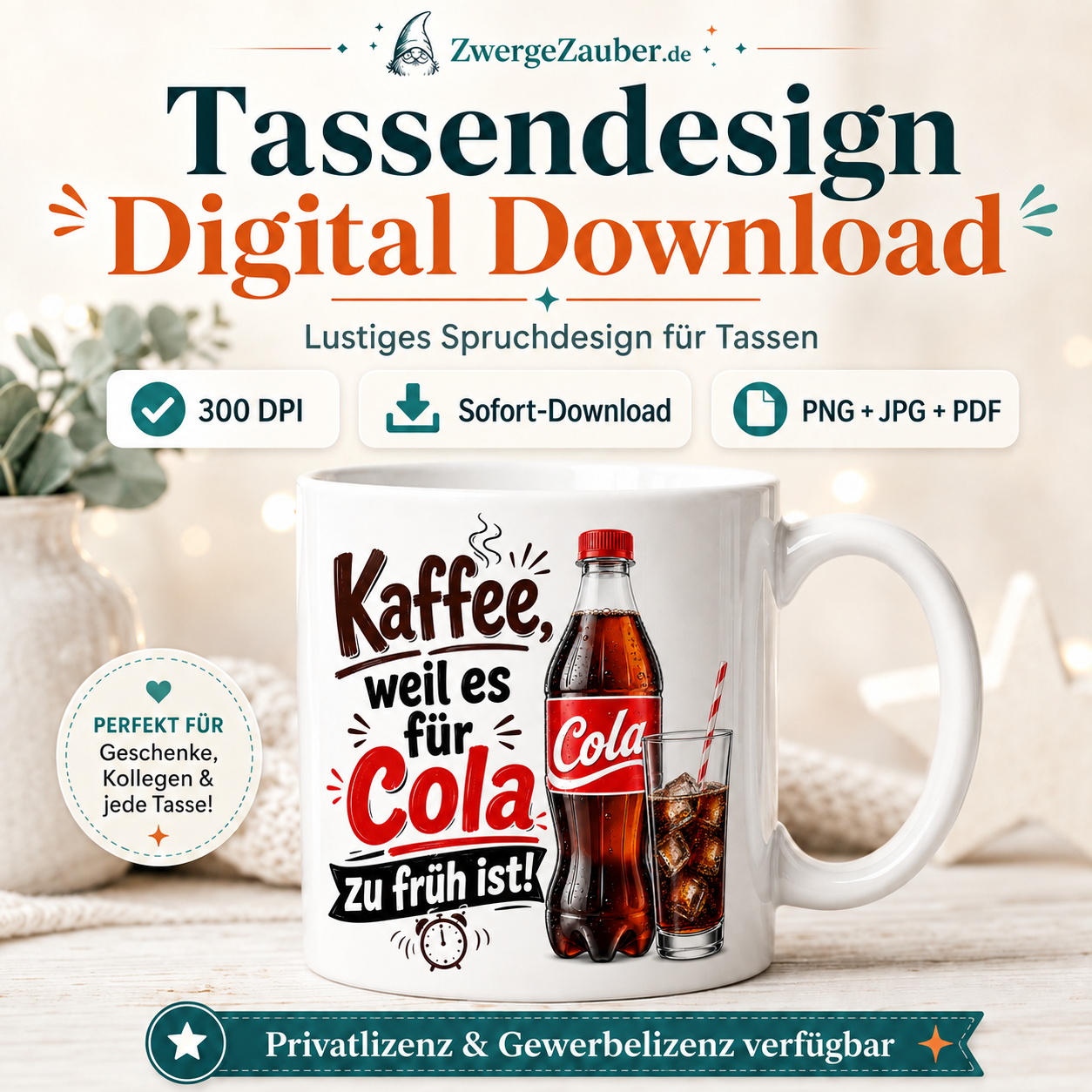 ZwergeZauber Tassendesign Kaffee weil es für Cola zu früh ist  – Verkaufsbild 1